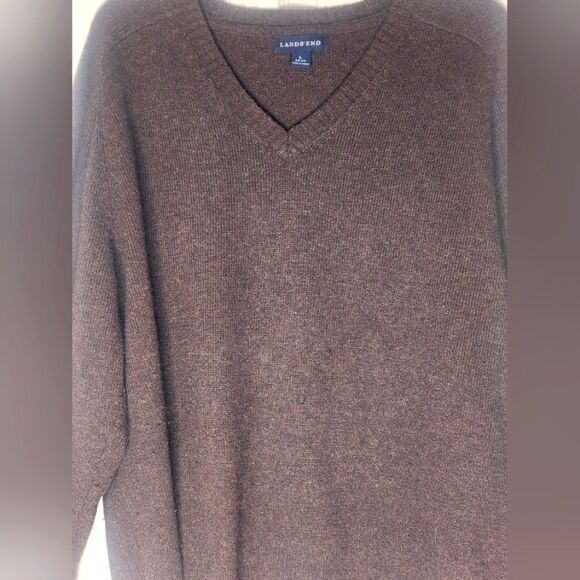 Lands'End L 42/44 Brown Lslv Knitted Merino Wool Blend V-neck Men's Sweater - Picture 6 of 8